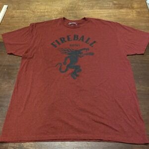 FIREBALL WHISKY Dragon Logo Red Tee With‎ Black Speckled Men's T-shirt 2XL